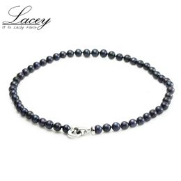 Genuine Natural Black Pearl Necklace For Women Real Freshwater Choker 925 Silver collar mujer 231225