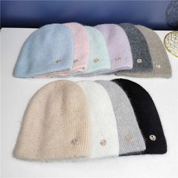 Autumn and Winter New Sequin Shiny Silk Knitted Hat M Pullover Hat Versatile Stacked Hat Double Layer Thickened Rabbit Hair Knitted Hat for Women