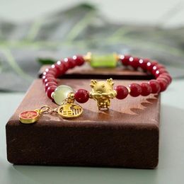 Charm Bracelets 2024 Zodiac Dragon Year Beaded Bracelet For Men Women Lucky Red Beads Elastic Rope Bangles Friendship Amulet Jewellery