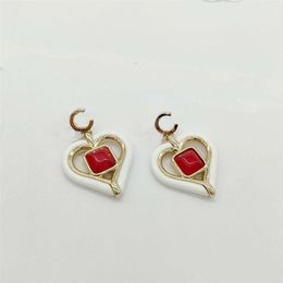 2023 Luxury quality Charm heart shape pendant necklace with red and white Colour drop earring in 18k gold plated have stamp box PS7278J