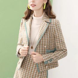 Jackets Women's Autumn Wool Blends Blazer Skirts Two Piece Dress Set Korean Lady Graceful Slim Jacket Skirt Outfits Elegant Clothing