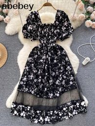 Casual Dresses 2023 Floral Summer Dress Women Vacation Blackless Short Sleeve Slim Ladies French Style