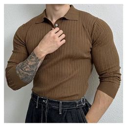 Men's Sweaters High Quality Knit Polo Shirt Autumn Trend Simple Muscle-fit Striped Sweater Soft Comfortable Knitwear