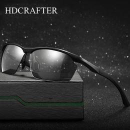 Sunglasses HDCRAFTER Brand Design Rimless Pochromic Men Polarised Aluminium Magnesium Driving Eyewear UV400 Oculos236C