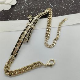 2023 Luxury quality charm choker Knot shape pendant necklace with diamond and black genuine leather have box stamp in 18k gold pla228l