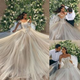 Fabulous Pearls Wedding Dresses Pleated Bridal Gowns Lace Strapless Neckline A Line Tulle Sweep Train Vestido De Novia