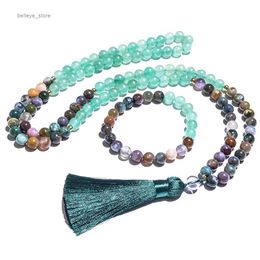 Pendant Necklaces 8mm Green Aventurine Indian Onyx 108 Mala Prayer Beads Necklace Meditation Yoga Jewelry Japamala Rosary Beads For Men And WomenL231225