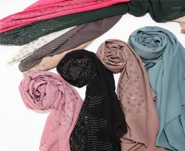 Scarves Fashion Women Bubbles Chiffon Scarf With Diamond Studs Pearls Plain Shawls Wraps Solid Color Muslim Hijab8142470