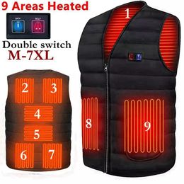 Men Autumn winter Smart heating Cotton Vest 9 area Heated V neck vest Women Outdoor Flexible Thermal Winter Warm Jacket M-7XL 231222