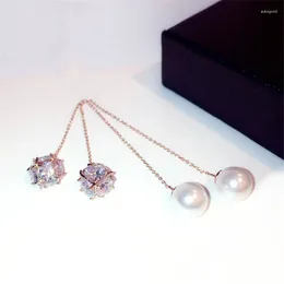 Dangle Earrings Super Flash Zircon Long For Women Simulated Pearl Wedding Earring Line Fashion Jewelry Gift Bijoux NWL1280