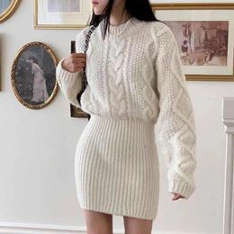 Bodycon Knit Dress Chunky Cable-knit Long Sleeve Ribbed Mini Sweater Dress Women Autumn Winter Outfit 231225
