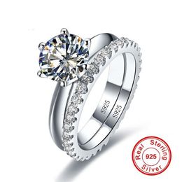 Solitaire 1ct Diamond Ring sets Real 925 sterling silver Jewelry Engagement Wedding band Rings for Women Bridal Party accessory295i