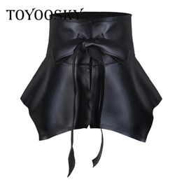 Belts Wide Belt Women Bow-Knot Decorated PU Leather Ruffle Skirt Peplum Waistband Cummerbunds Female Dress Strap Girdle314a