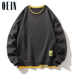 Korean Men Clothes Autumn Hoodies Fashion Crewneck Streetwear Sweatshirt Patchwork Letter Print Jogger Texture Pullover Male 231222