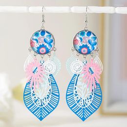 Dangle Earrings Brass Jelwery Glass Cabochon Long Tassels Blue Pendant Drop Beach T Show Birthday Party Women Accessories