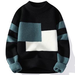 Sweaters men winter korean style mens warm sweater fashion sweaters Splicing Colour patterns Mens wool pullovers male 231222