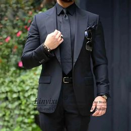 Jaquetas clássicas pretas masculinas, 2 peças, formal, blazer, slim fit, casamento, noivo, escritório, traje de trabalho, jaqueta, calças