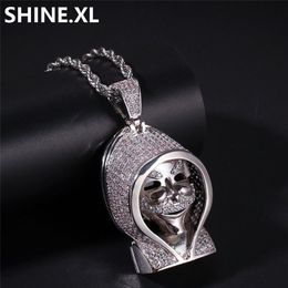 Iced Out Solid Black Death Skull Pendant Necklace Micro Paved Lab Zircon White Gold Plated Mens Hip Hop Jewelry Gift2941