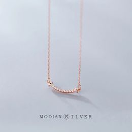 Modian 925 Sterling Silver Smile Shape Clear CZ Choker Necklace Pendant for Women Rose Gold Color Unique Wedding Jewelry Collar 231225