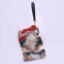 Bags SWONCO Furry Bag For Woman Fashion Faux Fox Fur Bags New Fashion Women's Clutches Bags Lady Mixed Faux Fur Clutch Handbags