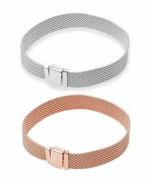 Women Mens Mesh Bracelet with Original Box for 925 Sterling Silver Rose Gold Strap style Charms Bracelet Wedding Party Gift Jewellery Set6949345