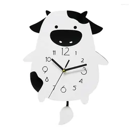 Wall Clocks 1Pc Cartoon Clock Cow Shaped Decorative Ornament (White)