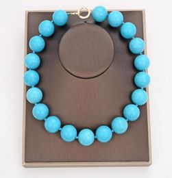 GuaiGuai Jewelry Natural 20MM Blue Turquoise Gems Stone Necklace Handmade For Women Real Gems Stone Lady Fashion Jewellery3018784