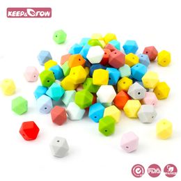 Keep Grow 50pcs14MM Silicone Hexagon Beads BPA Free Baby Teethers Chewable Baby Silicone Beads Teething Toys DIY Pacifier Chain 231225