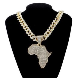 Pendant Necklaces Fashion Crystal Africa Map Necklace For Women Men's Hip Hop Accessories Jewellery Choker Cuban Link Chain Gif2435