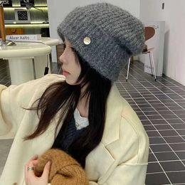 Wool Knitted Hat for Women in Autumn and Winter Big Head Small Face Warm Cold Hat Korean Versatile Ear Protection Knitted Hat
