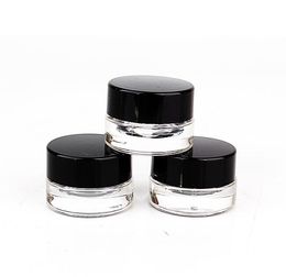 Portable 3G 5G Empty Glass Jars with Black Lids Liner 5ML Clear Round Thick Glass bottles Small Containers for Oil Lip Balm Wax Cosmetics bottle
