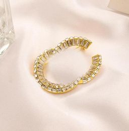 Simple Designer Brand Double Letter Brooches Geometric Sweater Suit Collar Pin Brooche Fashion Womens Crystal Rhinestone Stainless8804376