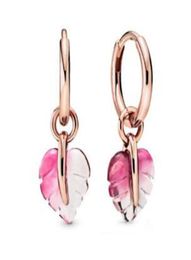 Murano Glass Hoop 100 925 Sterling Silver Rose Pink Leaf Earrings For Fashion Women Jewelry Gift2143530