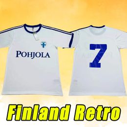 retro 1982 Finland Soccer Jerseys 23 24 PUKKI SKRABB RAITALA POHJANPALO KAMARA SALLSTROM JENSEN LOD national team Football Shirts Uniform 82 83 Vintage classical