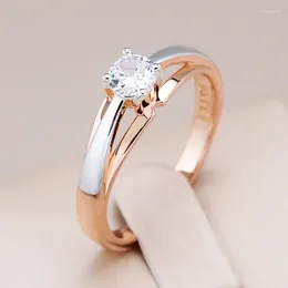 Cluster Rings Kinel Bride Wedding Luxury 585 Rose Gold Silver Colour Mix Natural Zircon Setting Slim Design Daily Jewellery For Women