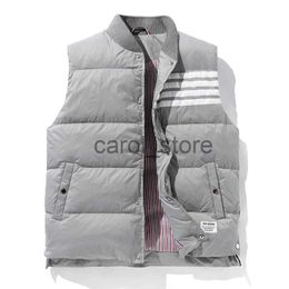 Men's Down Parkas Men Down Vest Winter Jacket Striped Warm Thicken Sleeveless Jacket Stand Collar Grey Duck Down Jacket Korean Design J231225