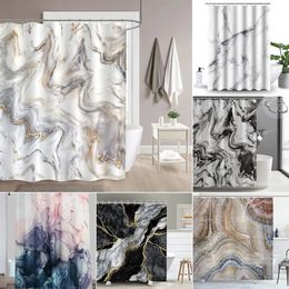 Grey Gold Marble Ink Texture Shower Curtain Set Abstract Modern for Bathroom Decor Waterproof Washable Fabric 231225