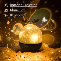 Kids Star Night Light Rotating Starry Sky Projector Colourful Music Bedside Lamp Rechargeable Bedroom Night Lamp Kid Baby Gift 231225