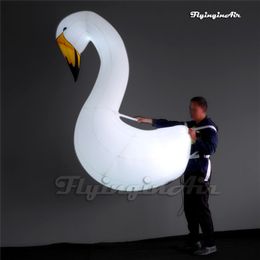 Amazing White Illuminated Walking Inflatable Swan Costume Parade Animal Balloon Wearable Blow Up Cygnus Puppet With LED Light For Event