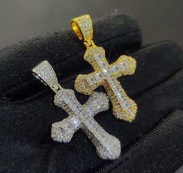 Shining Diamond Stone Cross Pendants Necklace Jewellery 18K Real Gold Plated Men Women Gift Religious Jewelry5704765