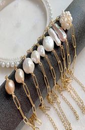 Charm Bracelets Natural Freshwate Pearl Bracelet Gold Colour Stainless Steel Chain Irregular Baroque For Women Wedding PartyCharm1555318