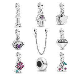 Fine Jewellery Authentic 925 Sterling Silver Bead Fit P Charm Bracelets My Hamsa Hand Dangle Charms Safety Chain Pendant DIY b6017475