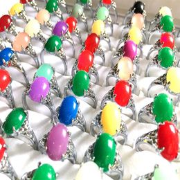 50pcs Women's Silver Stone Colourful Clear Stone Ring Ladies Elegant Beautiful Rhinestone Ring Girls Vintage Charm Party Jewel288y