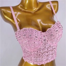 Women's Tanks 2023 Women Camisole Lace Diamond Embroidery Luxury Cropped Top Bustier Bra Night Club Party Tank Tops Y471