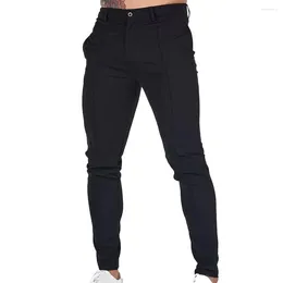 Men's Pants Adjustable Waist Slim Fit Solid Colour Business Trousers With Breathable Mid Ankle Length Soft Thin Fabric