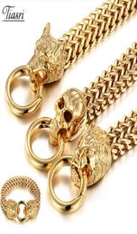 Link Chain Tiasri 12mm Fashion Animal Design Gothic Bracelet For Men Gold Colour High Quality Stainless Steel Figaro Weave Texture7923057