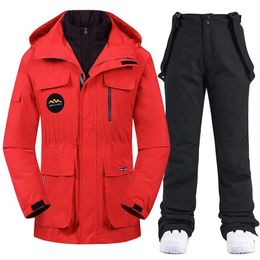 Jackets Ski Suit Men Super Warm Thicken Waterproof Winter Snow Suits Skiing and Snowboarding Down Jackets + Strap Pants Plus Size Brands