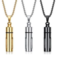 Pendant Necklaces Men Glass Cylinder Essential Oil Perfume Necklace Cremation Stainless Steel Male Choker Jewelry2307863