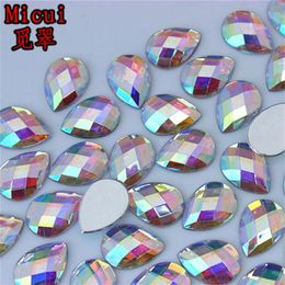 Micui 200pcs 8 13mm 10 14mm 13 18mm Waterdrop Flatback Acrylic Faceted Rhinestones Glue On Teardrop Acrylic Beads No Hole ZZ7193055