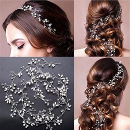 Crystal Handmade Long Bridal Hair Tiara Veil Headpiece Pearl Hairbands Wedding Hair Accessories Bride Head Chain251I